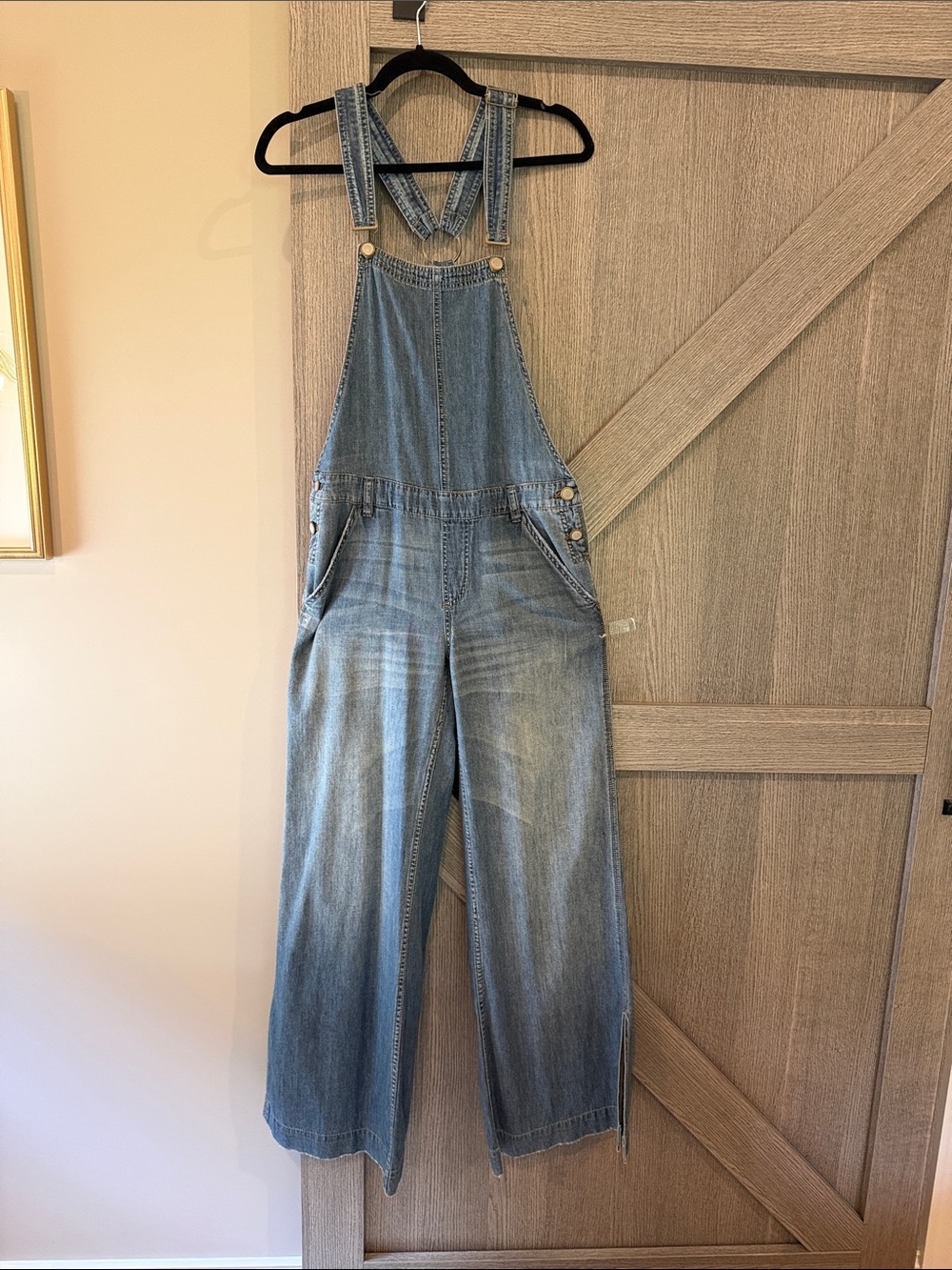 Free People faded light blue denim wide-leg overalls